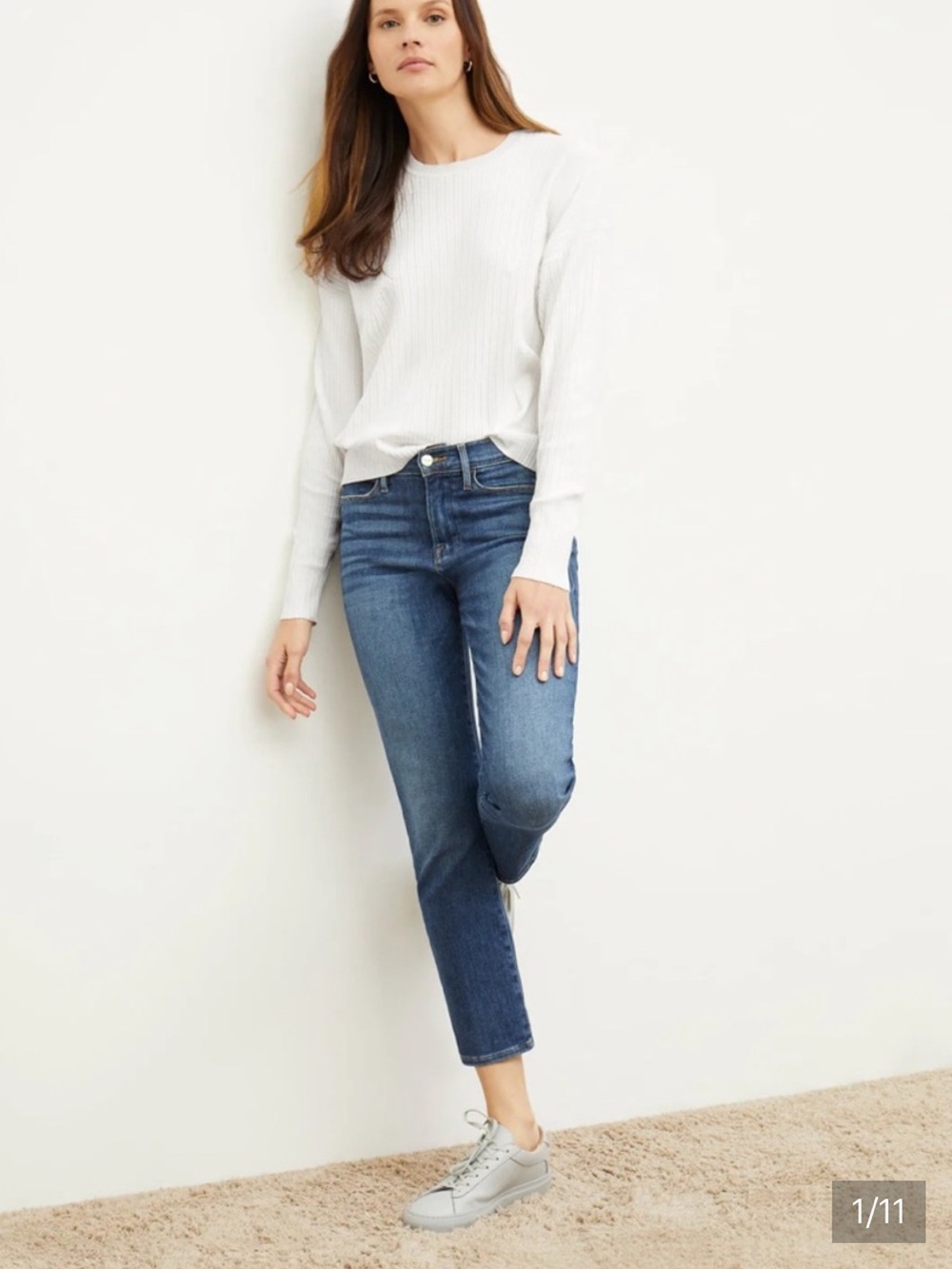 Frame Denim Le High Blue Ankle Crop Straight Jeans in Bestia color